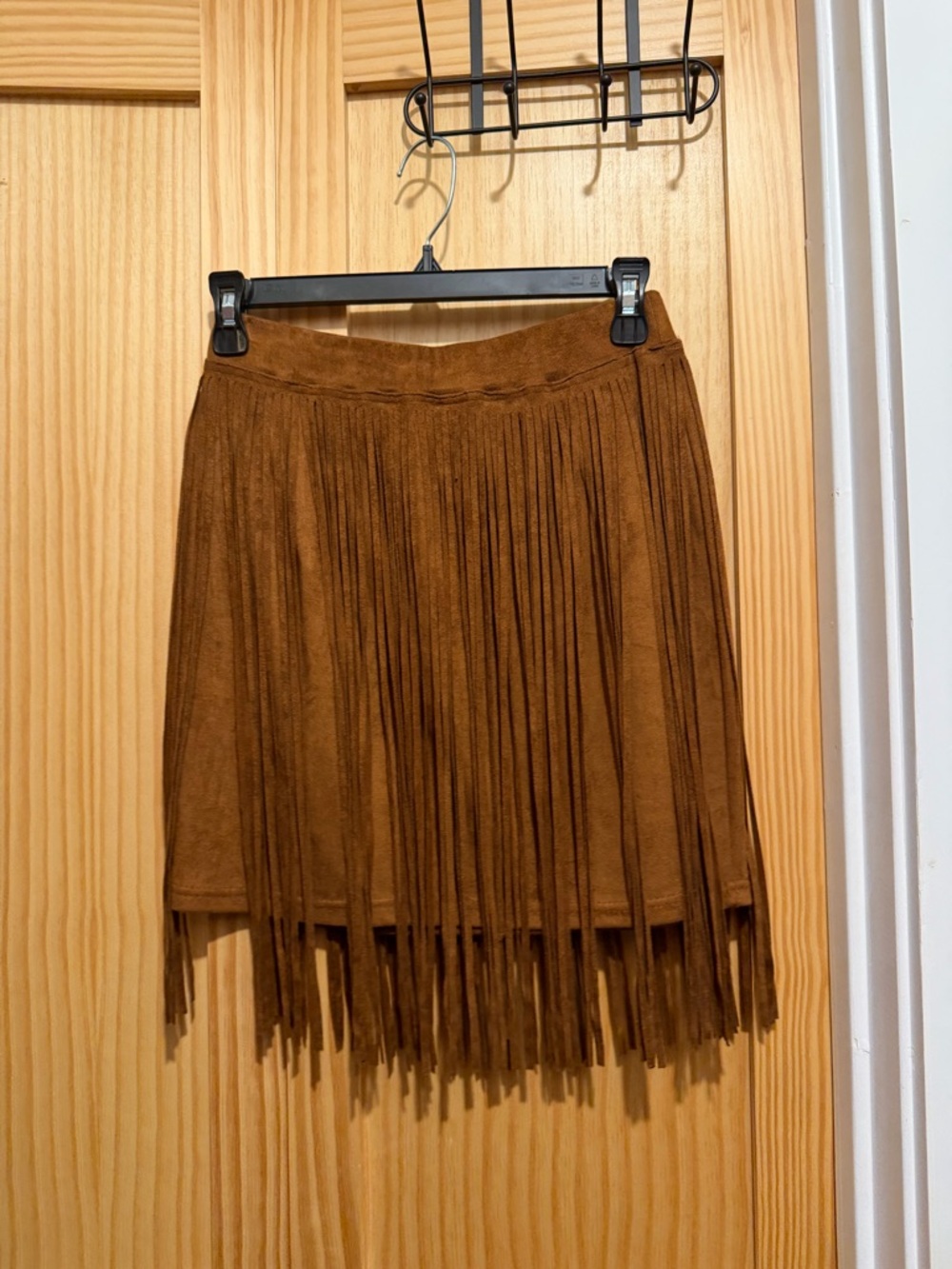 Brown Suede Fringe Mini Skirt